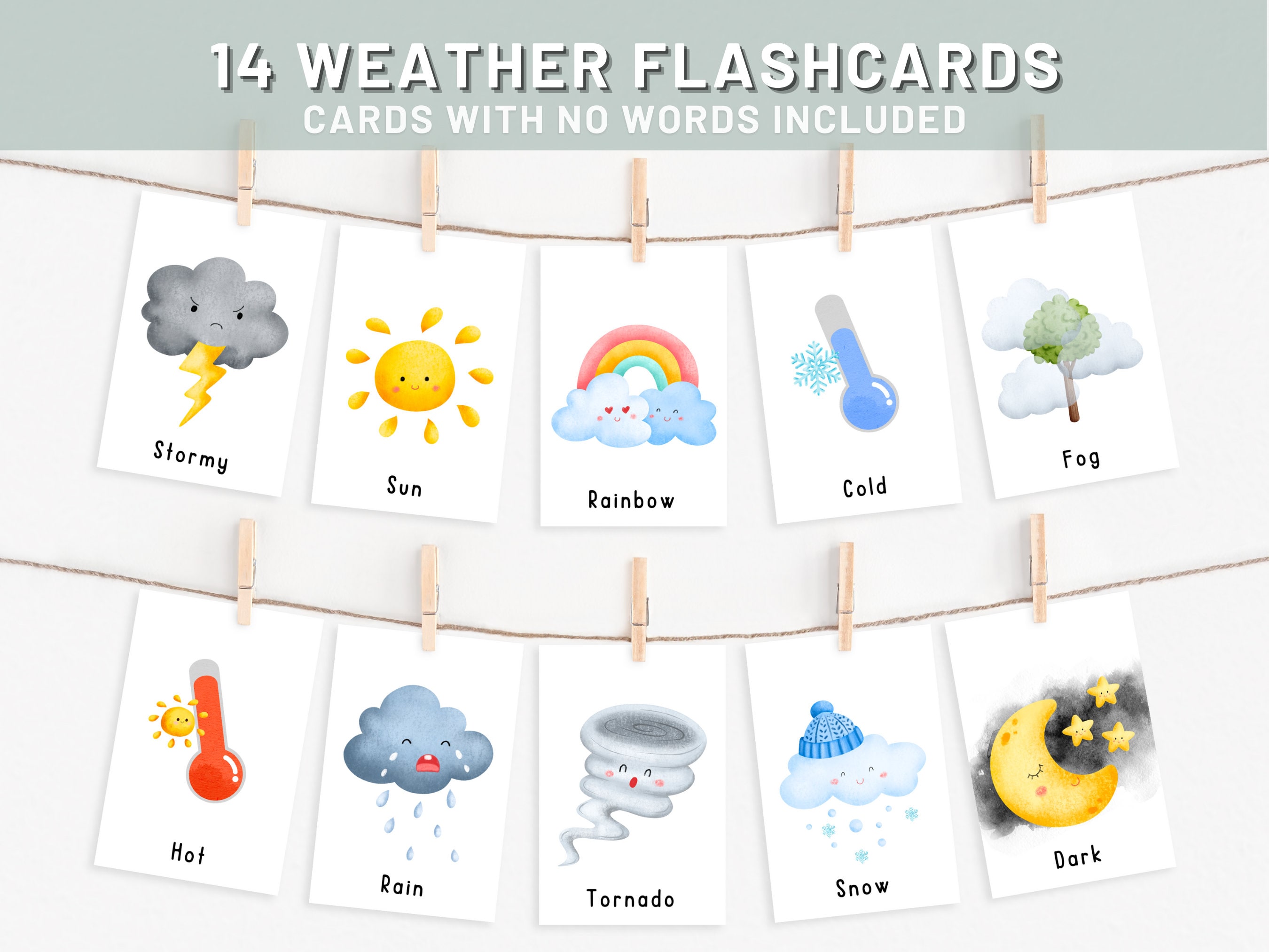 14 Weather Flashcards for Toddlers | Weather Flashcards Without Words ...