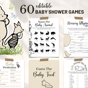 Printable Winnie the Pooh Baby Shower Games Classic Winnie the Pooh Editable Games vintage Pooh Bear Gender Neutral Baby Shower Signs Bingo