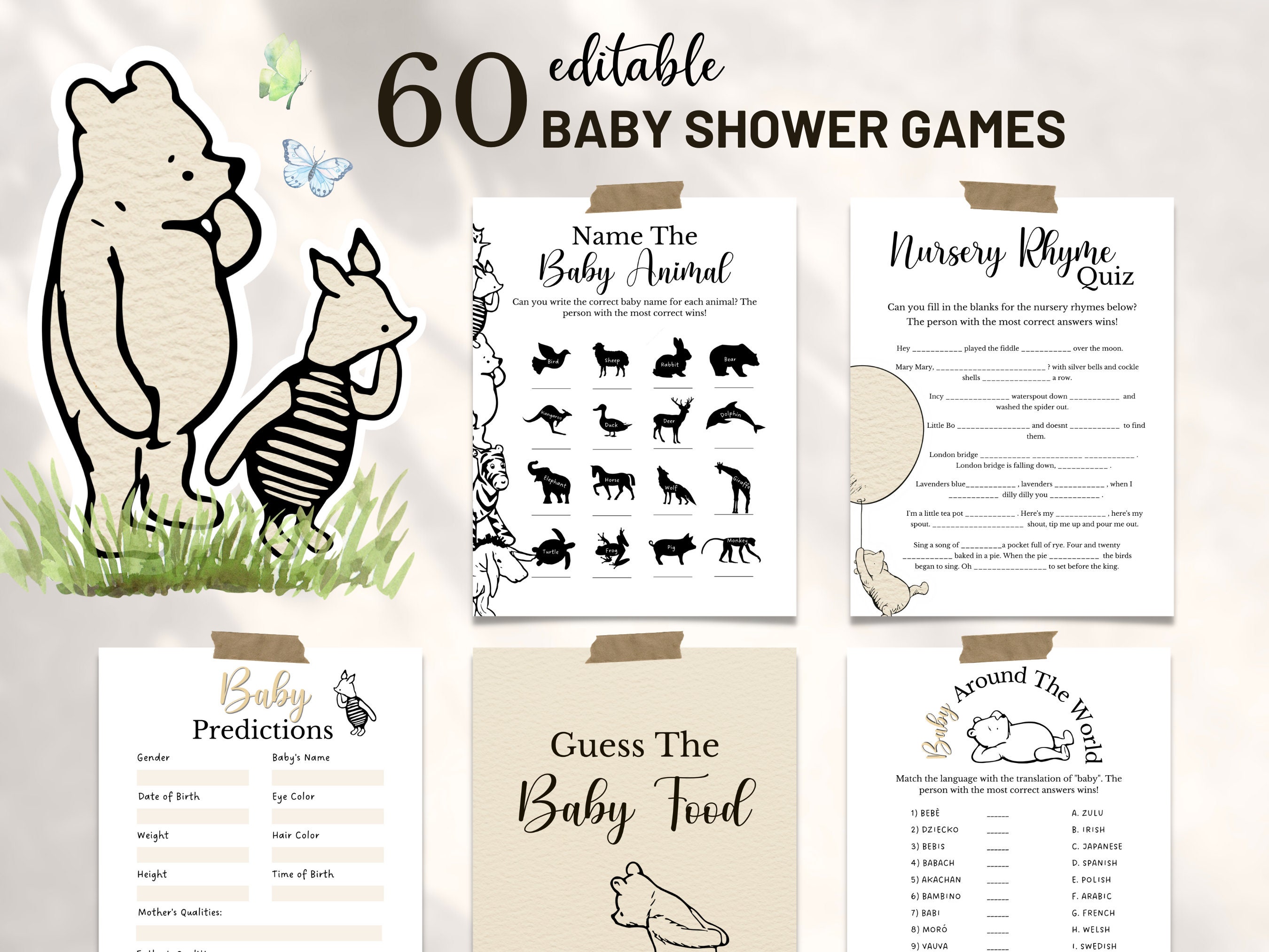 Printable Winnie the Pooh Baby Shower Games Classic Winnie the Pooh