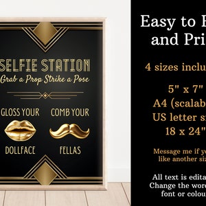Selfie Station Great Gatsby Party Sign, Editable Speakeasy Party Photo ...