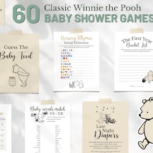 Printable Winnie the Pooh Baby Shower Games Classic Winnie the Pooh Editable Games vintage Pooh Bear Gender Neutral Baby Shower Signs Bingo
