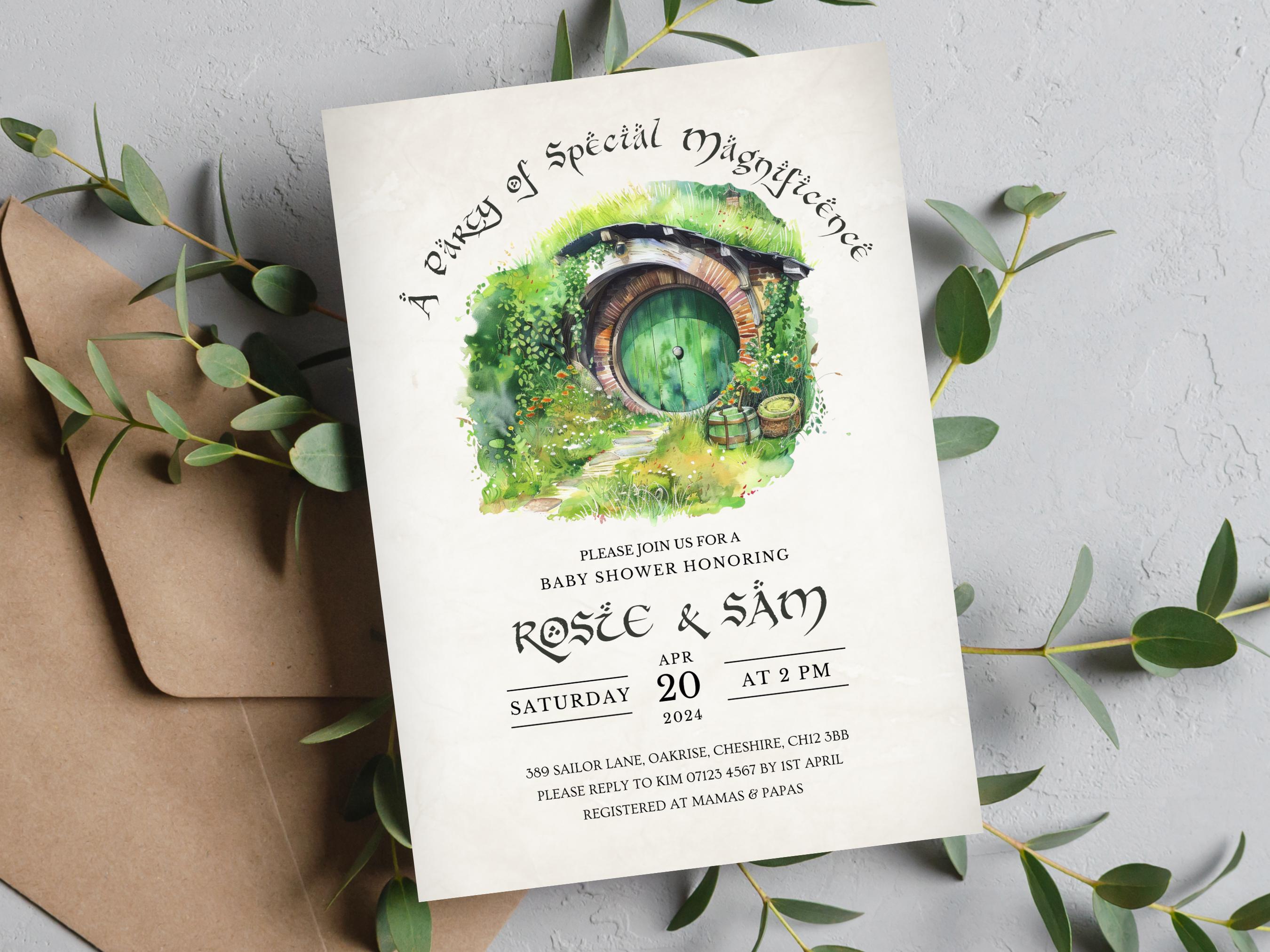 Fantasy Baby Shower, Baby Shower Invitation, Cottagecore Baby, LOTR Elven Party, Printable Geeky Baby Shower, Nerds, Hobbit Inspired