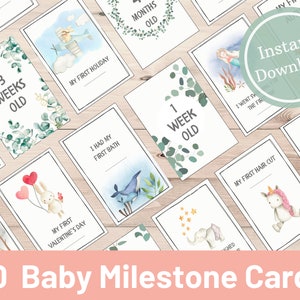 Aquarelle Baby Milestone Cards | Cartes photo pour bébé | Cartes De jalons animaux | | cadeau de baby shower imprimable Cartes d’accessoires photo pour bébé | Unisexe