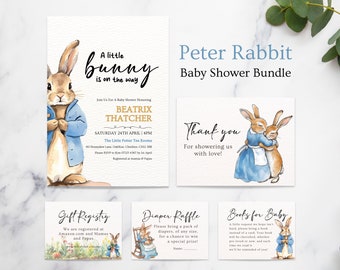 Pacote de convites para chá de bebê Peter Rabbit, convite de coelhinho, convites para chá de bebê de Páscoa, convite Peter Rabbit para meninos, livros para bebês