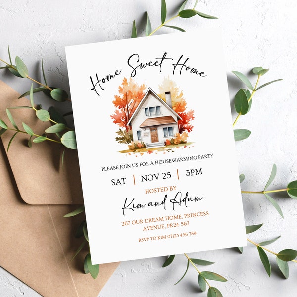 Housewarming Invitation, Editable House Warming Party Invite, Digital Invitation, Printable Invite, New Home Invitation, Autumn Invitation