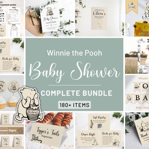 Classic Winnie the Pooh Baby Shower Invitation Bundle Vintage Pooh Bear Baby Shower Games & Decorations Printable For Boys or Girls Template