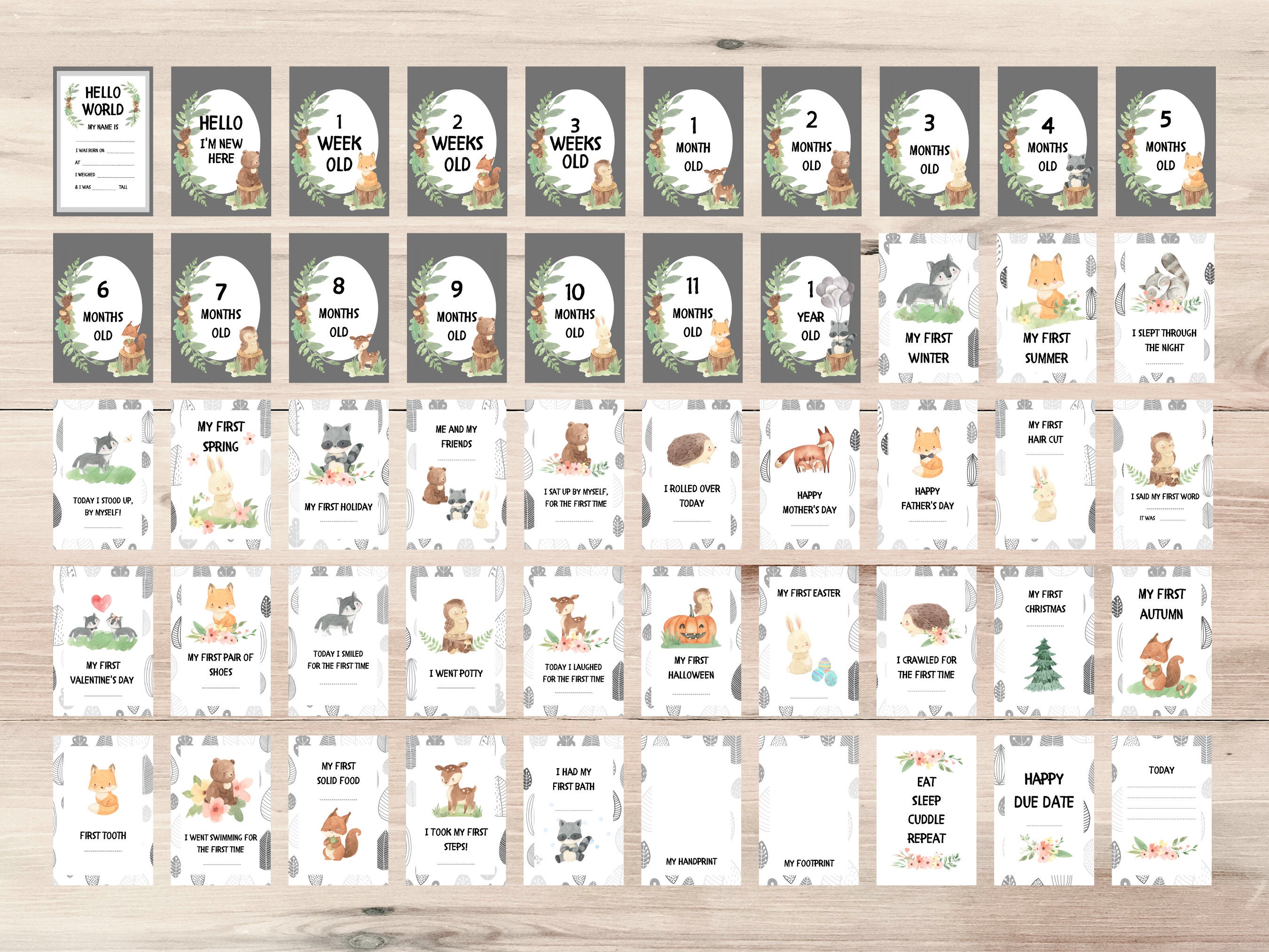 Printable Baby Milestone Cards | Baby Photo Cards | Woodland Milestone ...