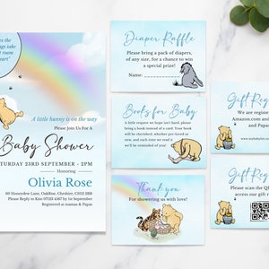 Classic Winnie the Pooh Baby Shower Invitations Bundle Winnie Pooh, Diaper Raffle, Baby Registry QR Vintage Winnie-the-Pooh Boy Winnie Blue
