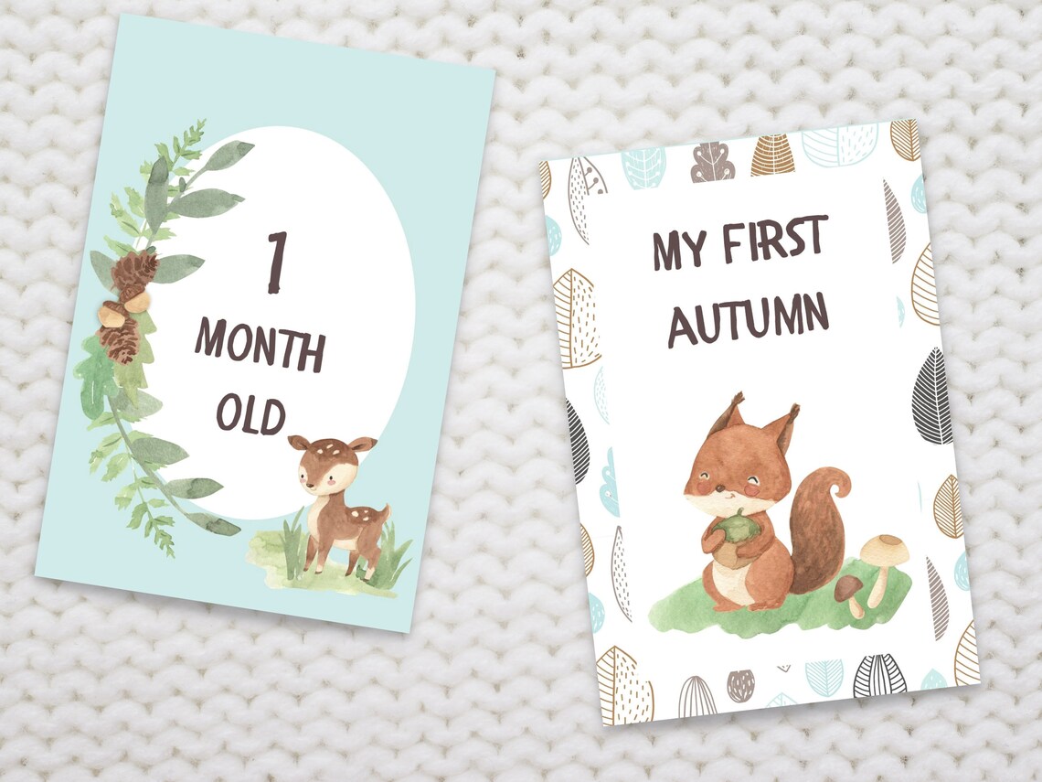 Printable Baby Milestone Cards | Baby Photo Cards | Woodland Milestone ...
