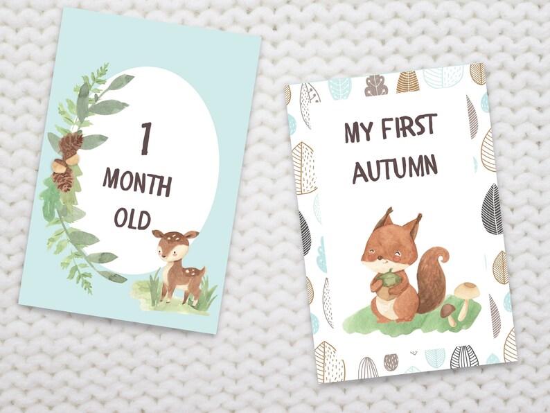 Printable Baby Milestone Cards | Baby Photo Cards | Woodland Milestone ...