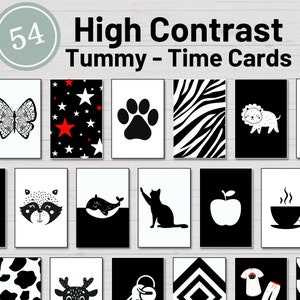 54 Black and White Tummy Time Cards | High Contrast Baby Sensory Cards  | Flashcards For Babies | Newborn Toys | Printable kontrastkarten