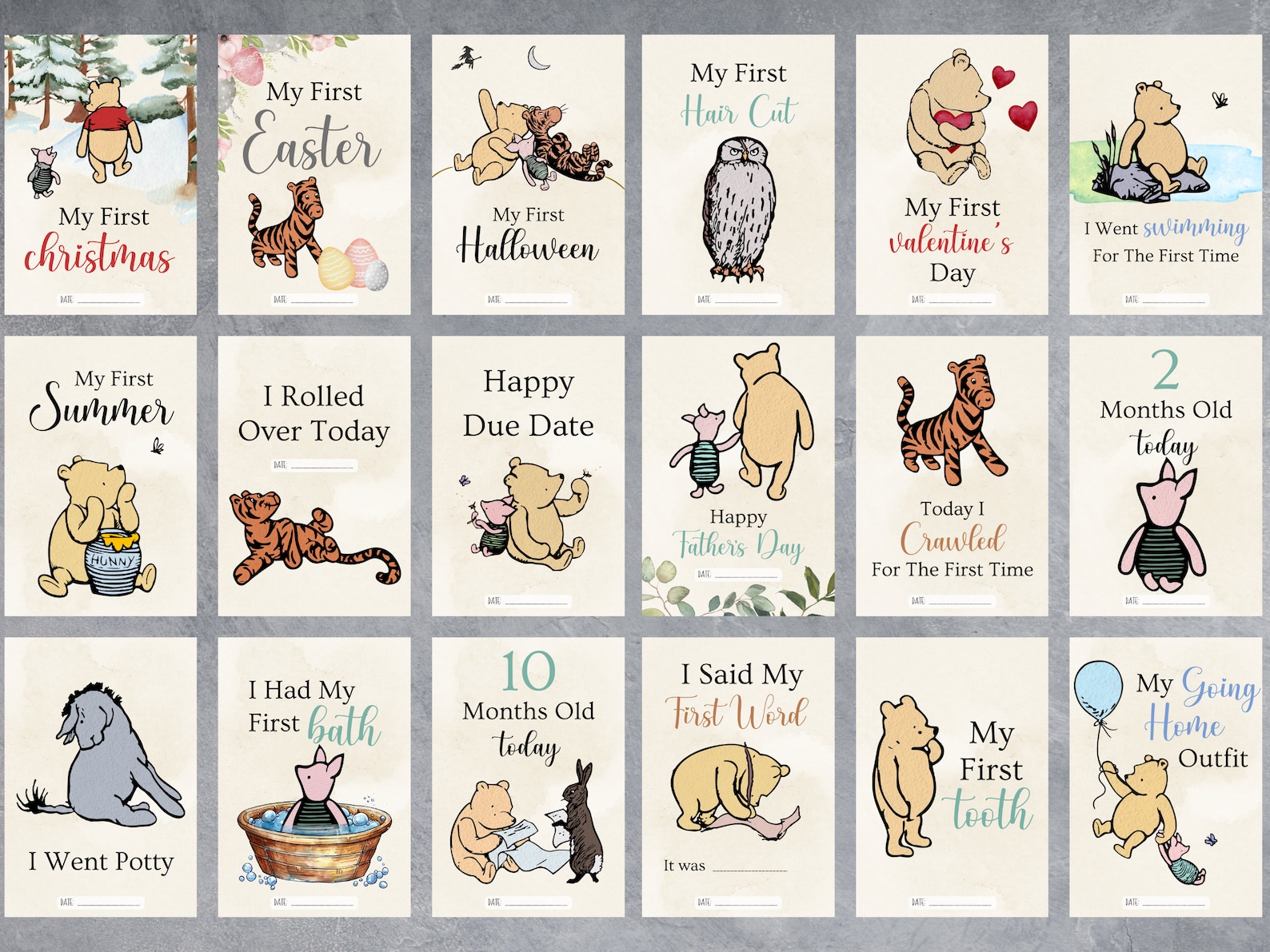 Classic Winnie the Pooh Milestone Cards, Printable Baby Milestones ...