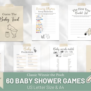 Printable Winnie the Pooh Baby Shower Games Classic Winnie the Pooh Editable Games vintage Pooh Bear Gender Neutral Baby Shower Signs Bingo