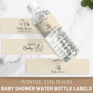 EDITABLE Classic Winnie the Pooh Baby Shower Water Bottle Labels | Vintage Winnie the Pooh Baby Shower Decorations | Printable Pooh Bear