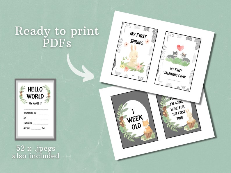 Printable Baby Milestone Cards | Baby Photo Cards | Woodland Milestone ...