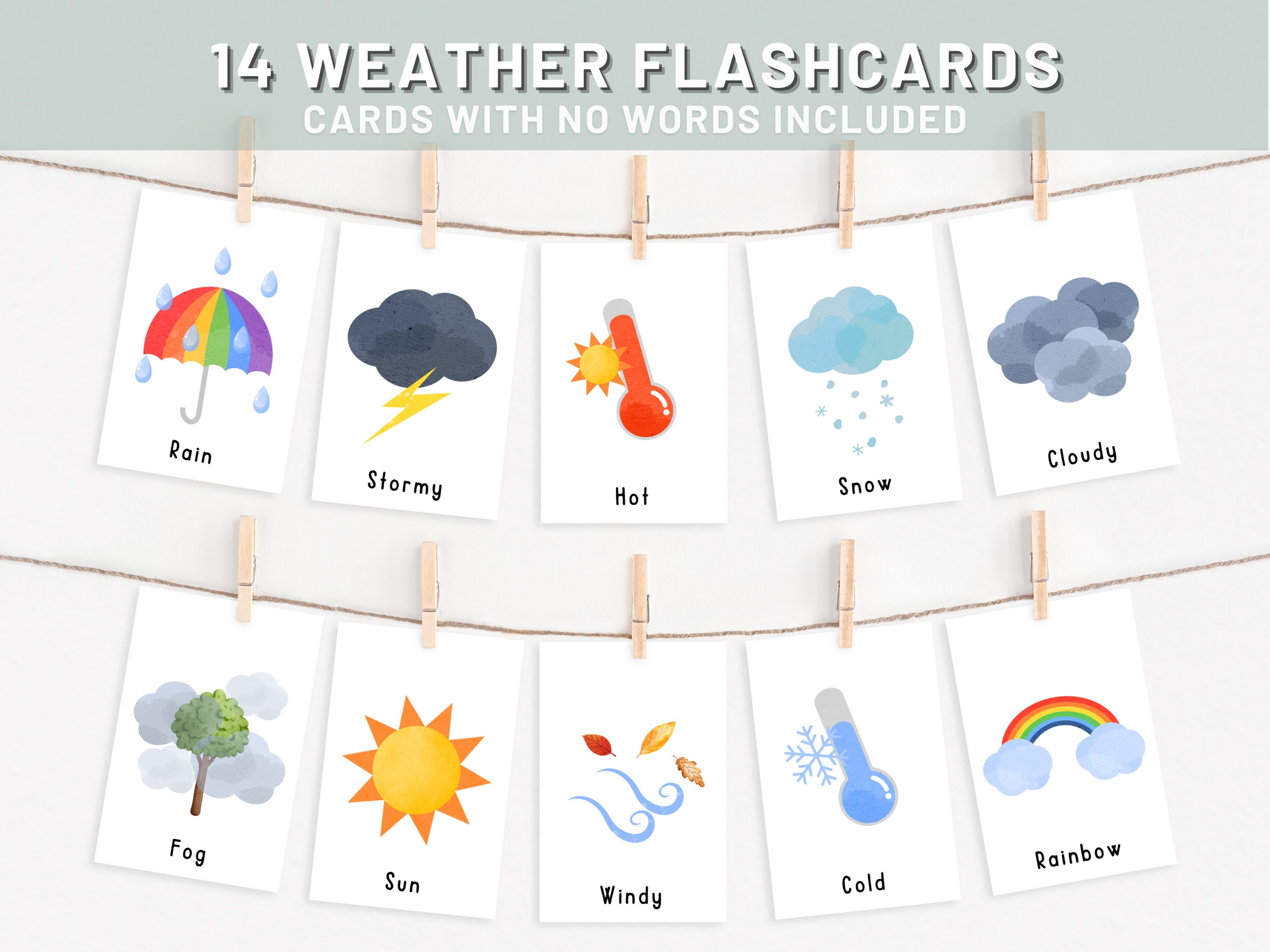 14 Weather Flashcards for Toddlers | Weather Flashcards Without Words ...