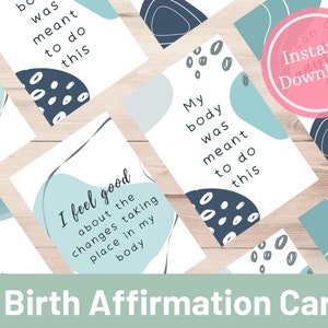 Cartes d'affirmation de naissance imprimables | Hypnonaissance | Naissance positive | Cartes de grossesse | Affirmations du travail bleu | Cartes Doula | Naissance Naturelle
