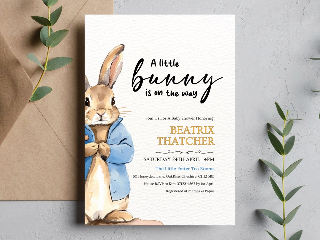 Peter Rabbit Baby Shower Invitation, A Little Bunny Invite, Easter Baby ...