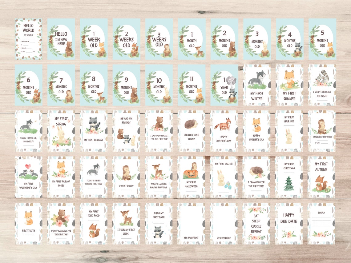 Printable Baby Milestone Cards | Baby Photo Cards | Woodland Milestone ...