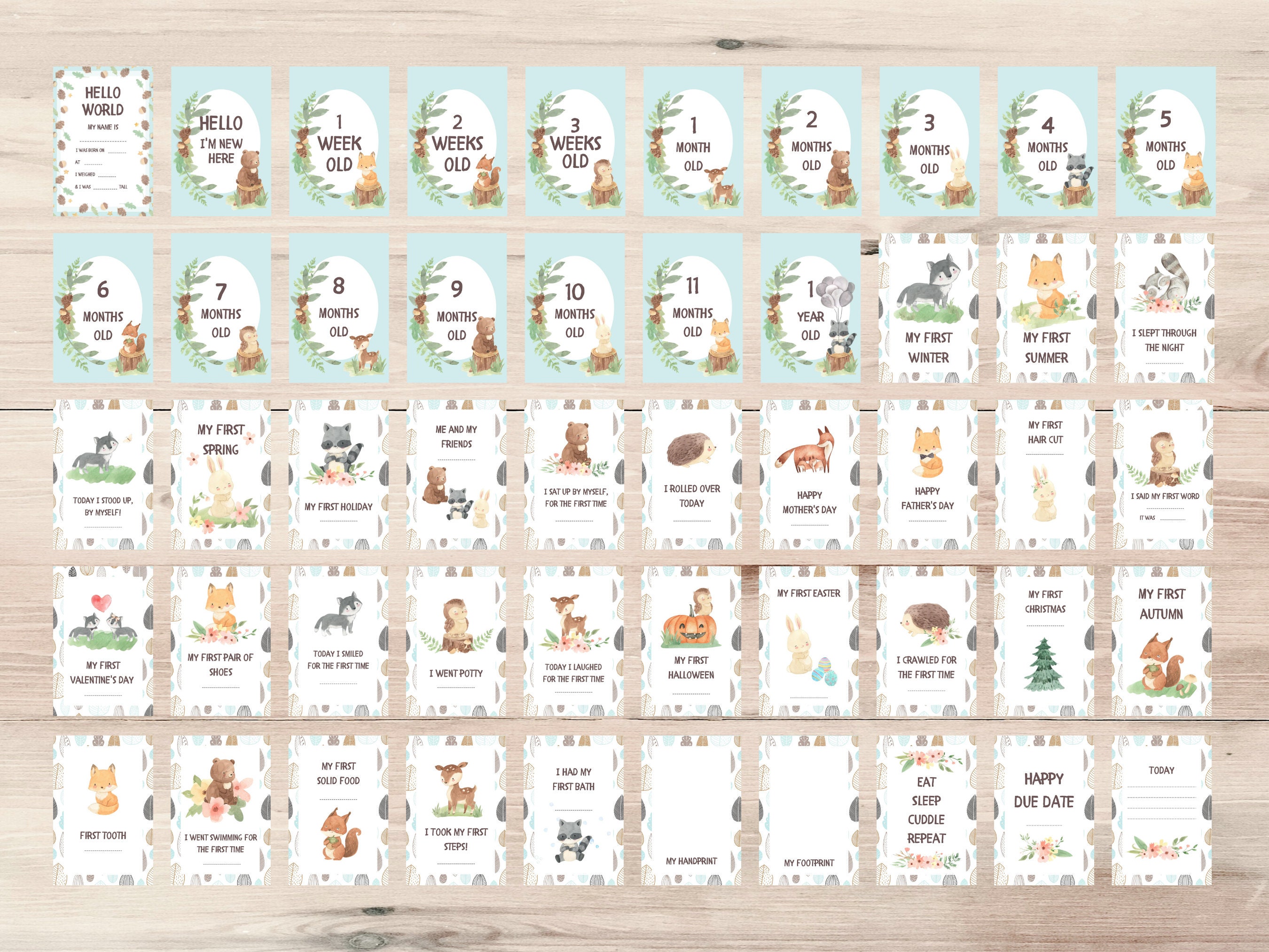 Printable Baby Milestone Cards | Baby Photo Cards | Woodland Milestone ...