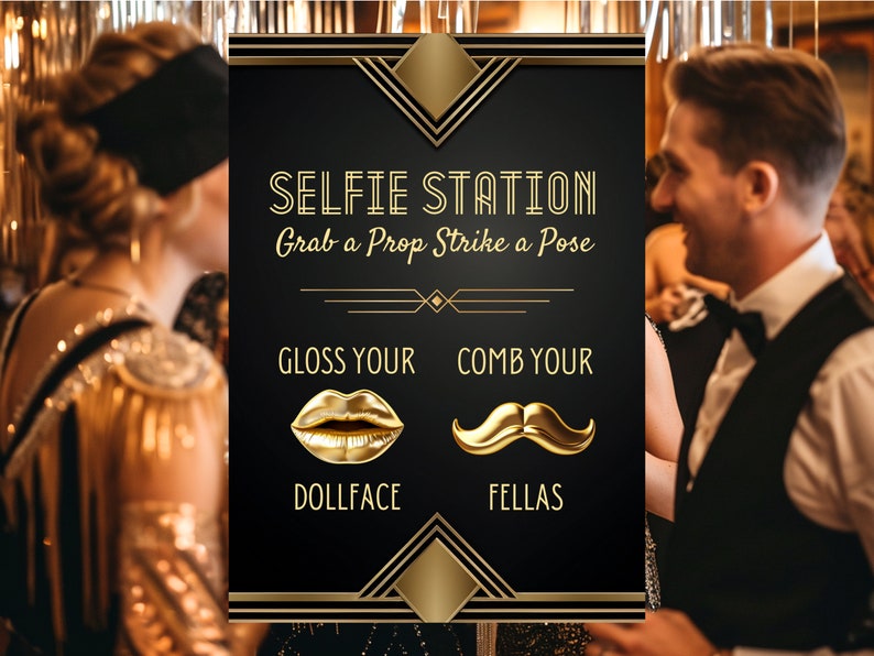 Selfie Station Great Gatsby Party Sign, Editable Speakeasy Party Photo ...