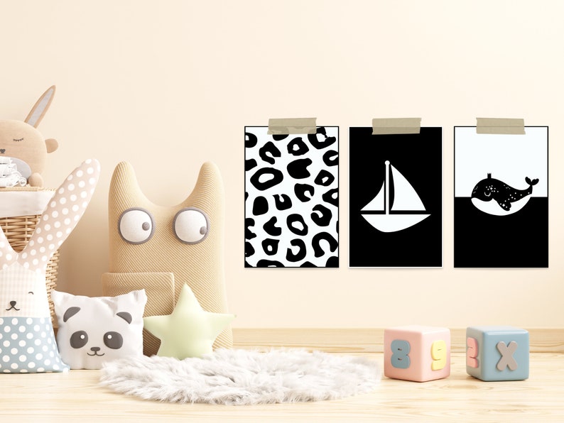 54 Black and White Tummy Time Cards High Contrast Baby Sensory Cards