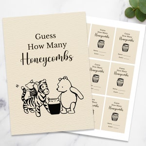 Guess How Many Honeycombs Sign | Classic Pooh Bear Baby Shower Game | Vintage Winnie The Pooh | A4 & US Letter | Baby Shower Decorations