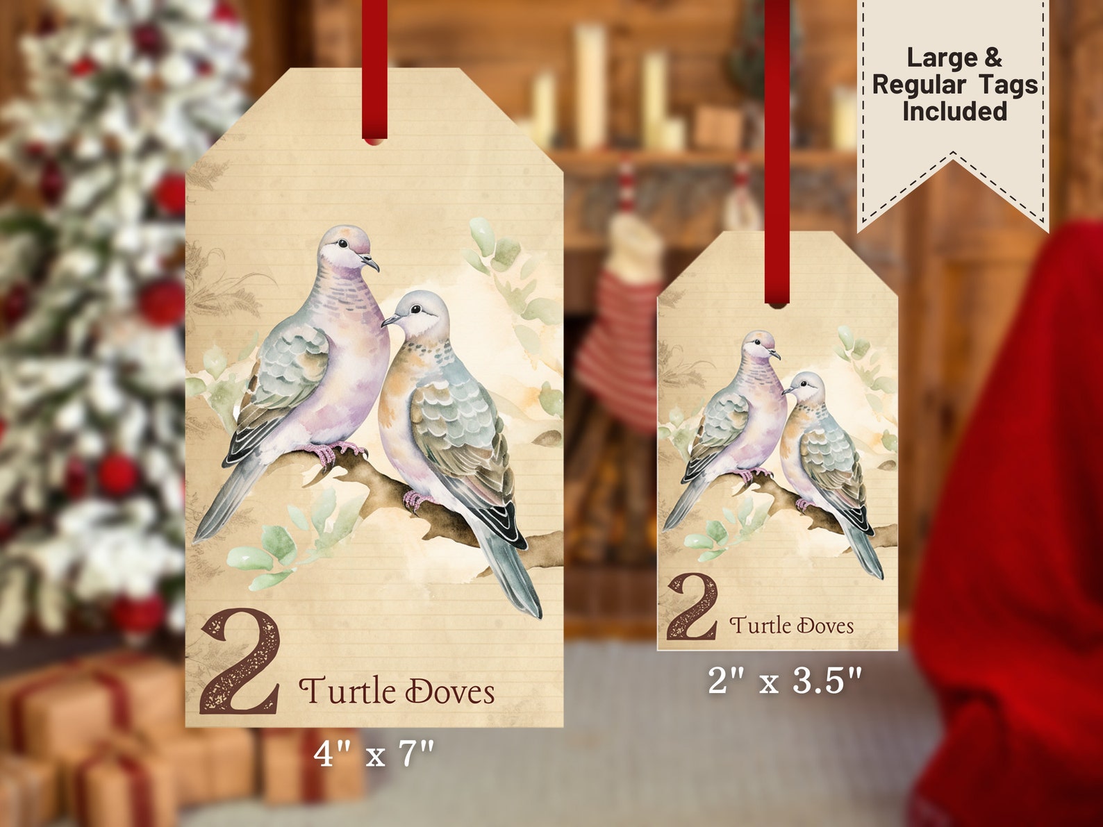 12 Days of Christmas Tags, Printable Christmas Gift Tags, Vintage Gift ...