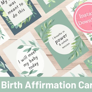 Cartes d'affirmation de naissance | Hypnonaissance | Naissance positive | Cartes de grossesse imprimables | Affirmations du travail bleu | Cartes Doula | Naissance Naturelle