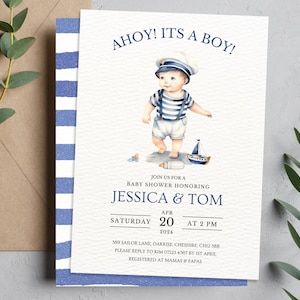 Nautical Baby Shower Invitations, Sailor Baby Shower Invitation, Ahoy its a Boy Baby Shower, Little Sailor Nautical Theme Ideas, Ocean theme