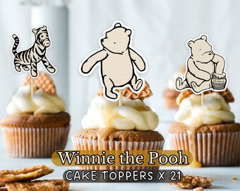 21 Classic Winnie the Pooh Baby Shower Cupcake Toppers | Vintage Winnie the Pooh | Printable Party Decorations | Cutout Prop | PNG, PDF