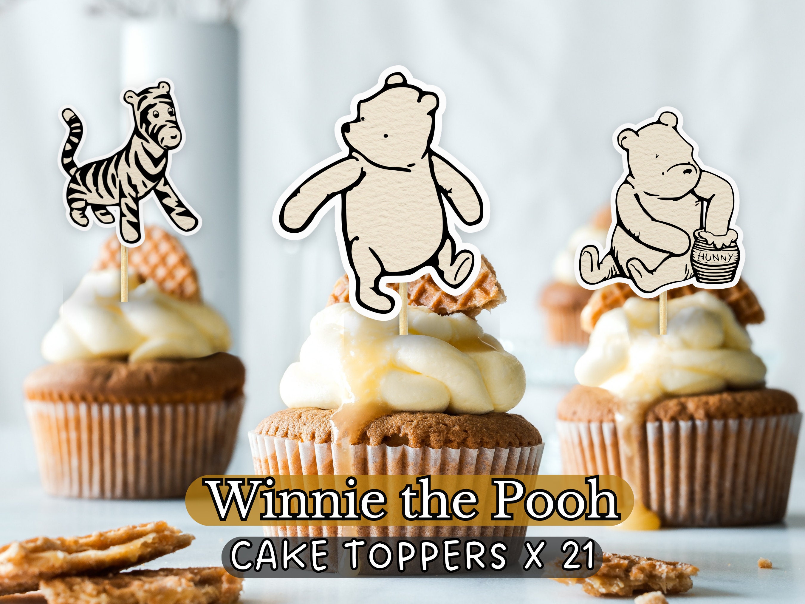 25 Pcs Pink Classic Winnie Cake Topper with Cupcake Toppers for The pooh  Baby Shower Decorations and Winnie Cake Decorations Birthday Party Supplies