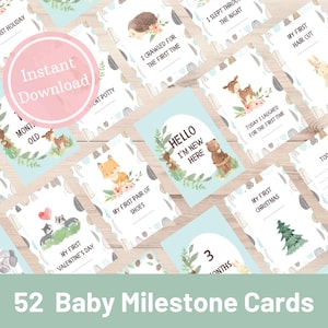 Cartes d’étape de bébé imprimables | Cartes photo pour bébé | Cartes d’étape de Woodland | Jalons mensuels | Cartes d’accessoires photo pour bébé | Unisexe | Renard