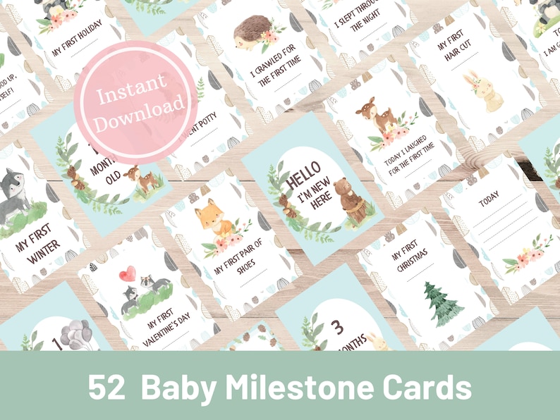 Printable Baby Milestone Cards Baby Photo Cards Woodland Milestone