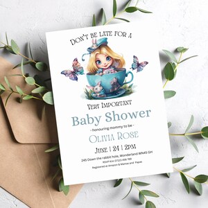 Alice In Wonderland Baby Shower Invitation Cute Alice Baby Girl Shower Invites Vintage Alice in Wonderland Baby Shower Tea Party Template