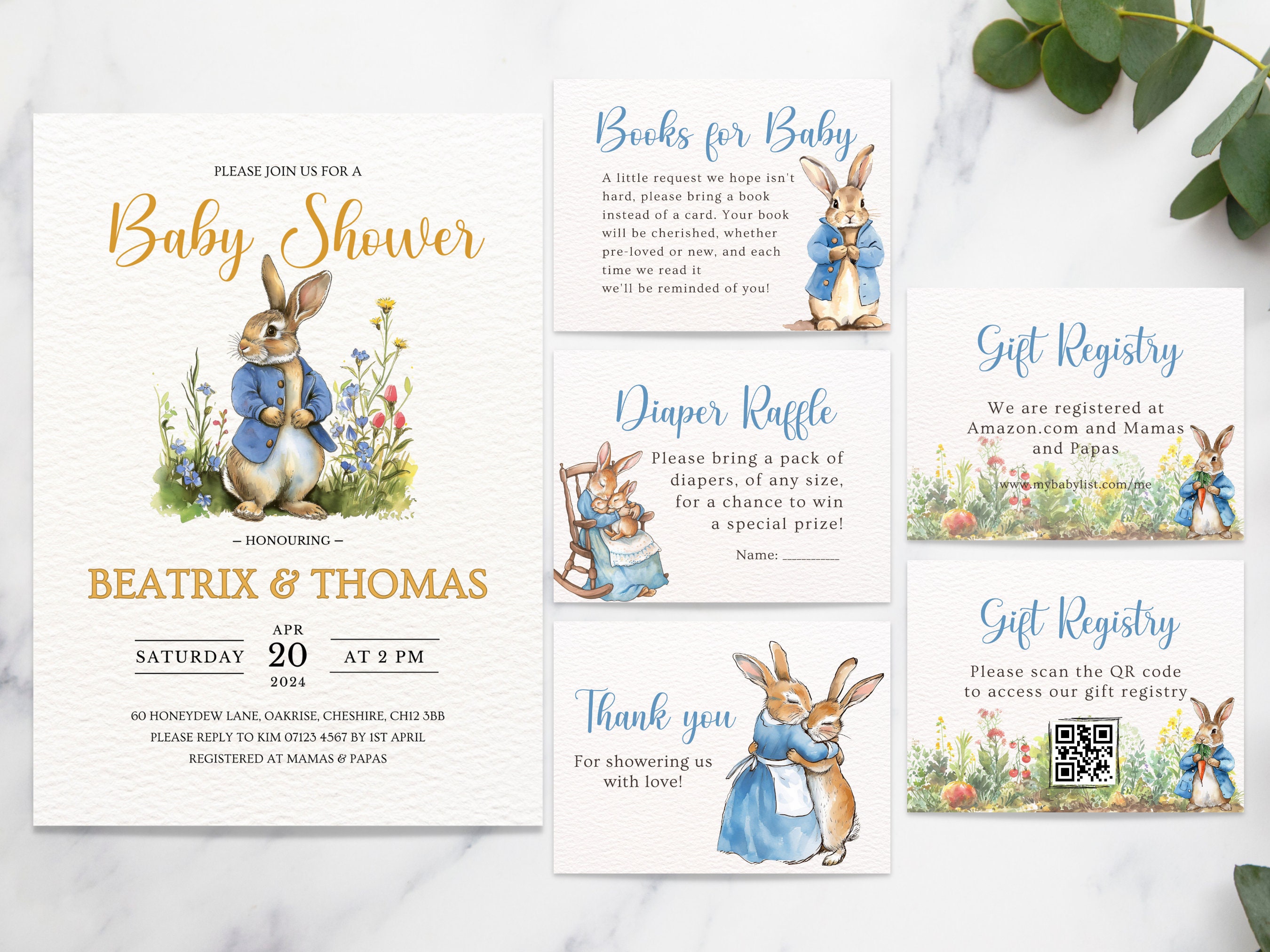 Peter Rabbit Baby Shower Invitation Bundle, Bunny Invite, Easter Baby ...