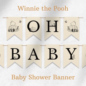 Banner clásico de Winnie The Pooh Baby Shower / Vintage Pooh Bear Baby Shower Garland / Decoraciones de baby shower / OH BABY Bunting/ Neutral