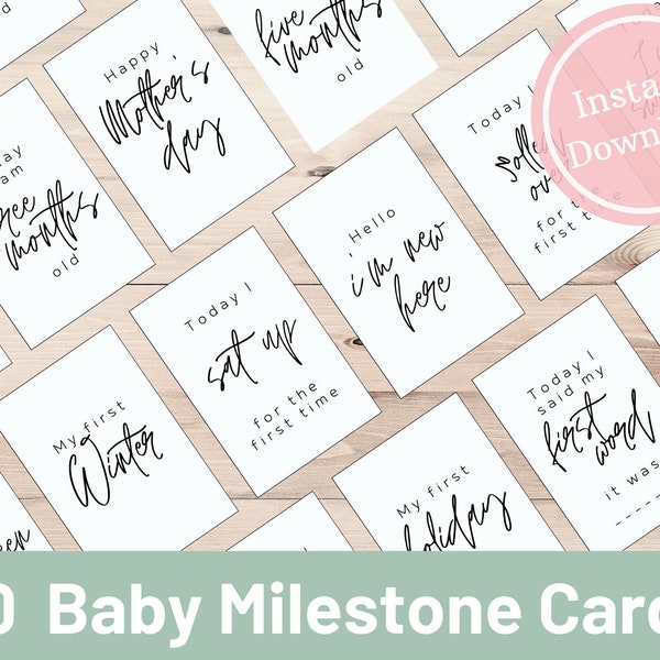 Minimalistic Baby Milestone Cards | Baby Photo Cards | Black and White Photo Prop Cards | Printable Baby Shower Gift | Unisex | Simple