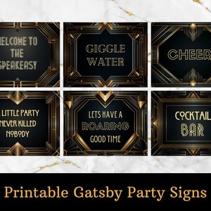 6 Custom Horizontal Great Gatsby Party Signs, Editable Speakeasy Party Signs, Roaring 20s Printable Gatsby Decorations 1920s Murder Mystery