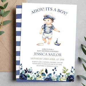 Ahoy its a Boy Baby Shower, Nautical Baby Shower Invitations, Sailor Baby Shower Invitation, Little Sailor Nautical Theme Ideas, Ocean theme