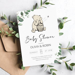 Winnie the Pooh Baby Shower Invitations Classic Winnie the Pooh Themed Baby Shower Printable Template Pooh Bear Gender Neutral Invite