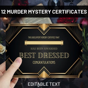 Gatsby Murder Mystery Certificates, Printable Murder Mystery Game, Art Deco Guest Certificates, 1920s Best Dressed, Great Gatsby Awards