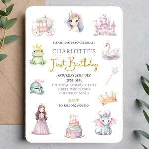 Princess Birthday Invitation, Girls Birthday Party Invitation, Fairytale Party Invitation, Castle Invite Template, Printable Invitation Card