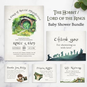 ロード オブ ザ リング ベビーシャワー、ホビット ベビーシャワー招待カード バンドル、LOTR エルフ パーティー 印刷可能なオタク向け本、ベビーおむつ抽選会