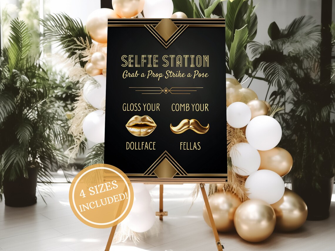 Selfie Station Great Gatsby Party Sign, Editable Speakeasy Party Photo ...