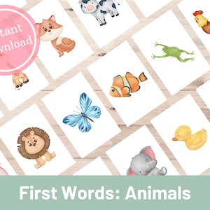 25 Animal Flashcards for Teaching First Words to Babies and Toddlers | Digital Download | Montessori | Printable | Farm and Wild Animals