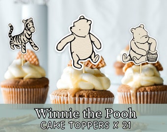 21 Classic Winnie the Pooh Baby Shower Cupcake Toppers | Vintage Winnie the Pooh | Printable Party Decorations | Cutout Prop | PNG, PDF