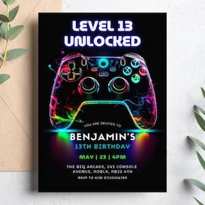 Gamer Birthday Invitation, Printable Video Game Invitation, Gaming Birthday Invite, 13th Birthday Invitation For Boys, Arcade Birthday Party