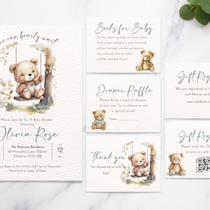 We Can Bearly Wait Baby Shower Invitations Bundle Bear, Diaper Raffle, Baby Registry QR, Teddy Bear Baby Shower Invite, Baby Shower evite