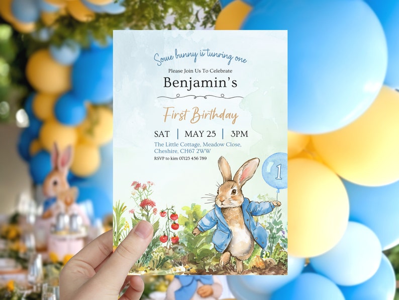 Peter Rabbit First Birthday Invitations Template, Peter Rabbit Invite ...